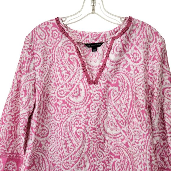 Brooks Brothers 346 Pink & White Paisley Print Cotton Tunic Top L - Picture 3 of 6